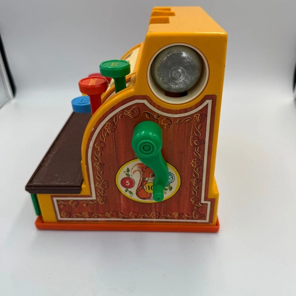 Vintage 1974 Fisher-Price Cash Register 926 Toy Yellow Orange Working Drawer